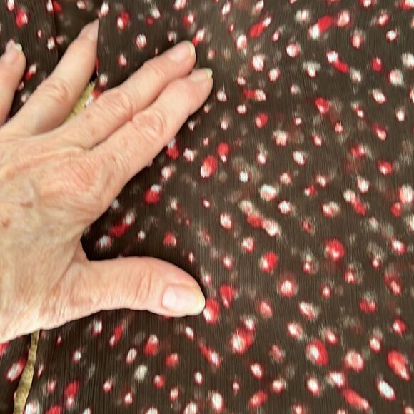 J Jill LS sheer blouse brown w/ red white print GUC last picture shows colors - Picture 9 of 16